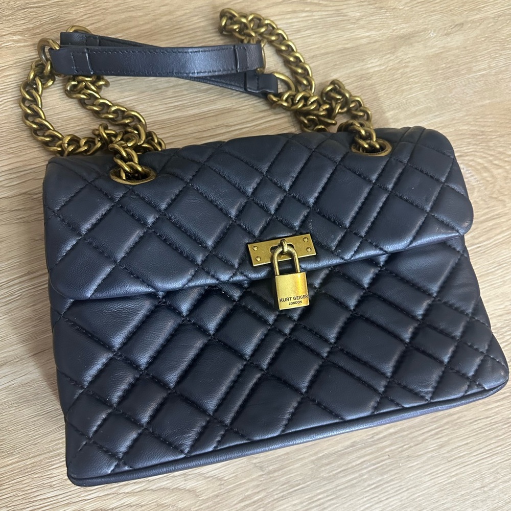 Kurt Geiger Black Quilted Bag with Gold Chain